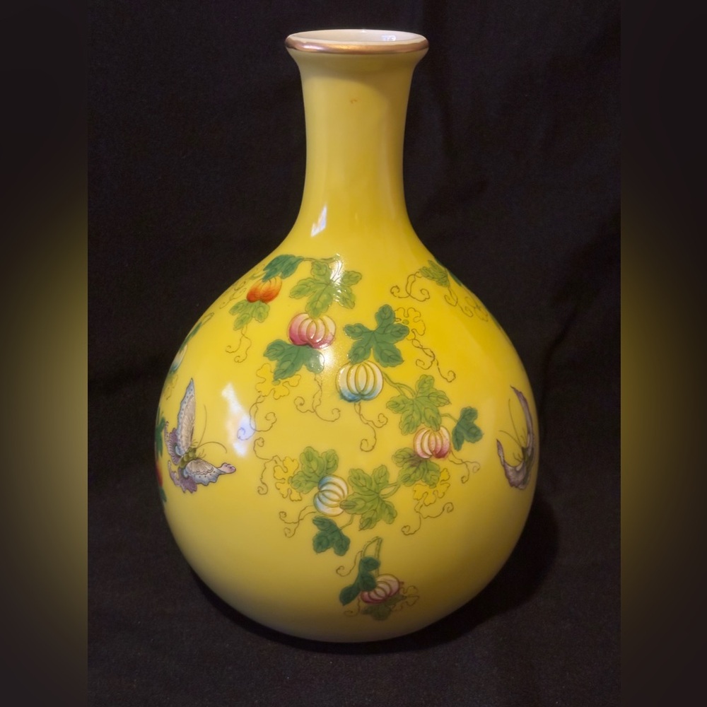 Yellow Floral with Butterflies Ceramic Vase